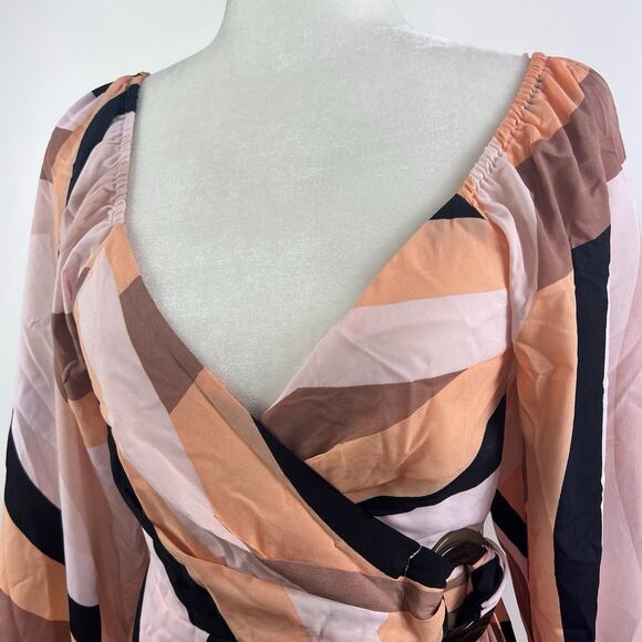 Anthropologie Hutch New Geo Wrap Mini Dress XS Petite Long Puff Sleeves V Neck - Picture 7 of 14